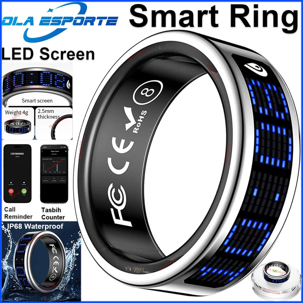 Smart Ring Led Display Heart Rate Blood Oxygen Monitor