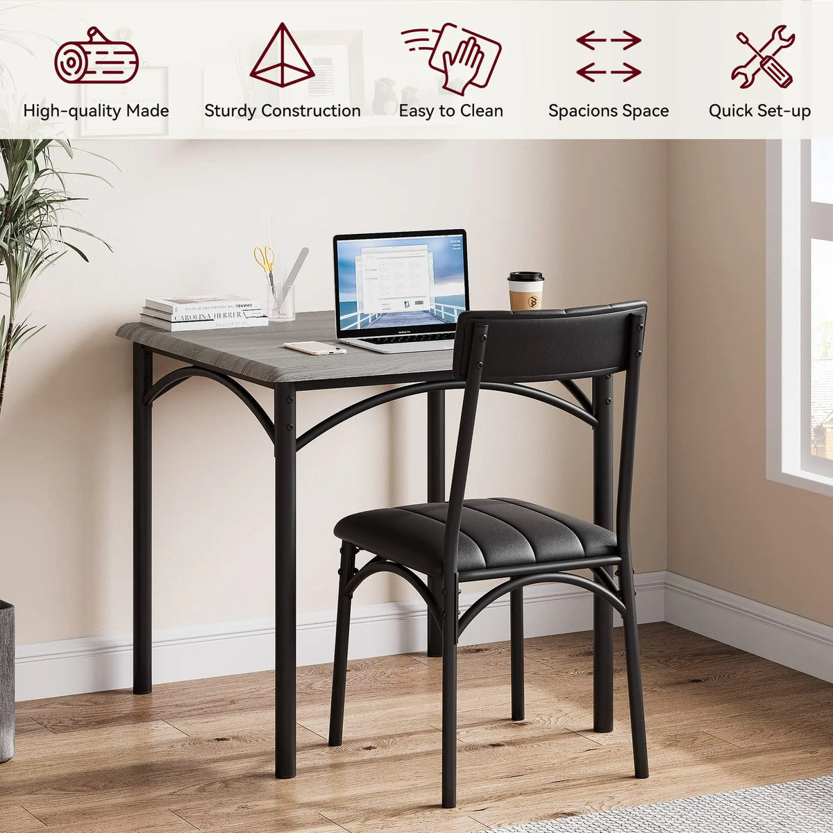 Modern Three Piece Dining Table Set With Metal Chairs