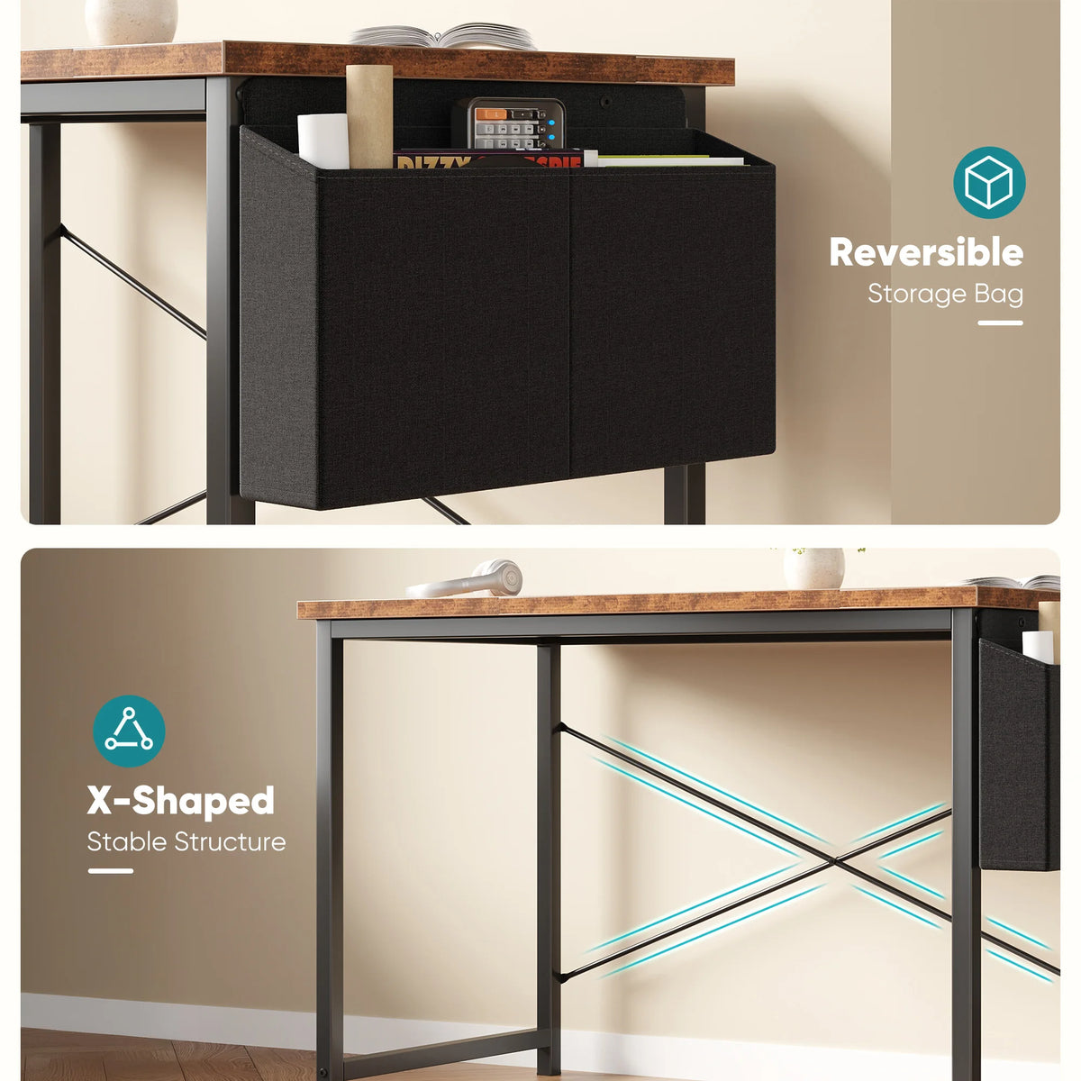 MCQ Standing Office Computer Desk With Metal Frame And Storage