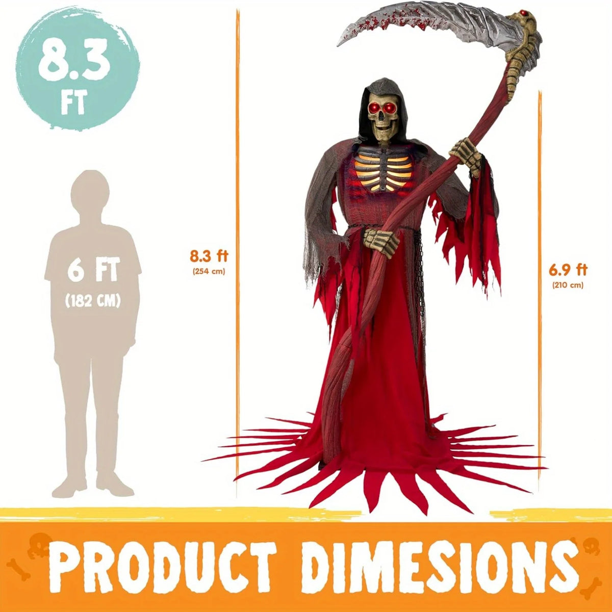 Animatronics Grim Reaper Halloween Skeleton Decor With Scythe And Sensor