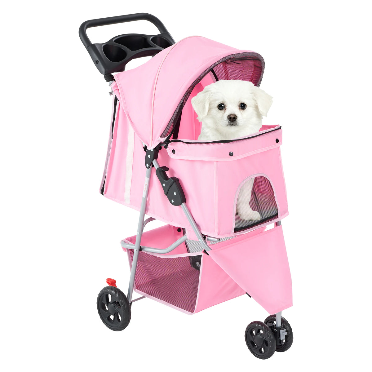 Foldable Three Wheel Pet Stroller For Small Dogs With Storage