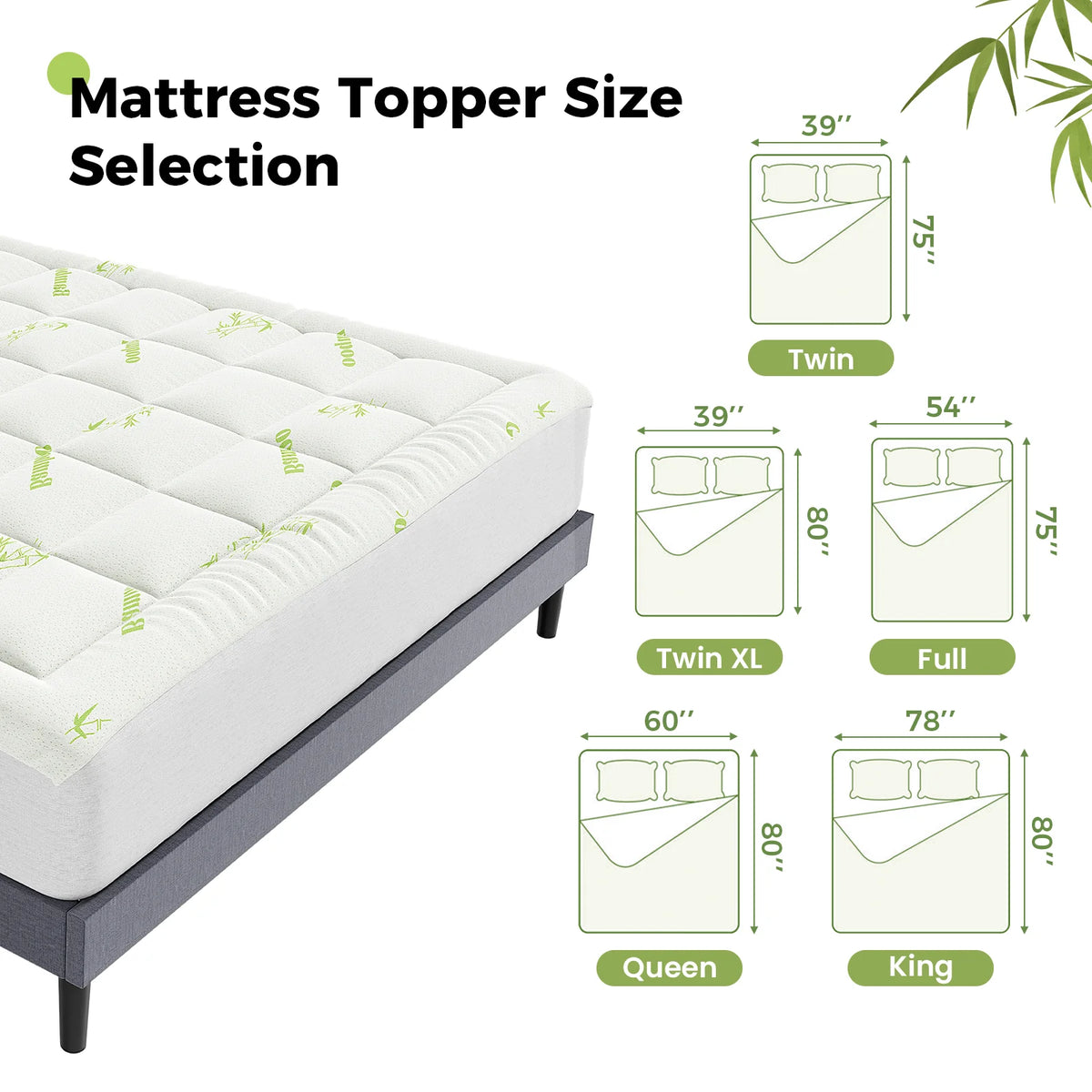 JHK Bamboo Fiber Mattress Topper With Cooling Breathable Comfort