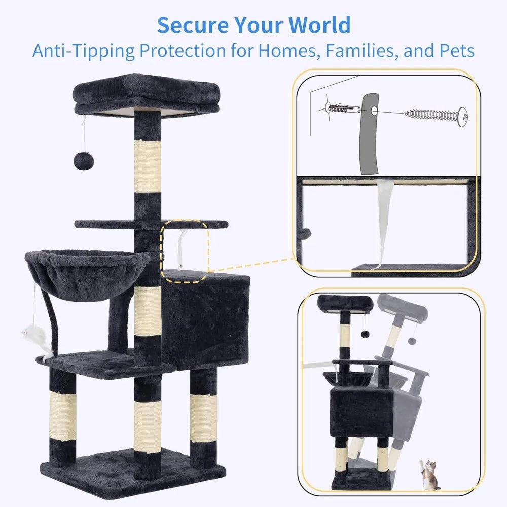 Nbvcx Indoor Cat Tree With Hammock And Sisal Scratching Posts