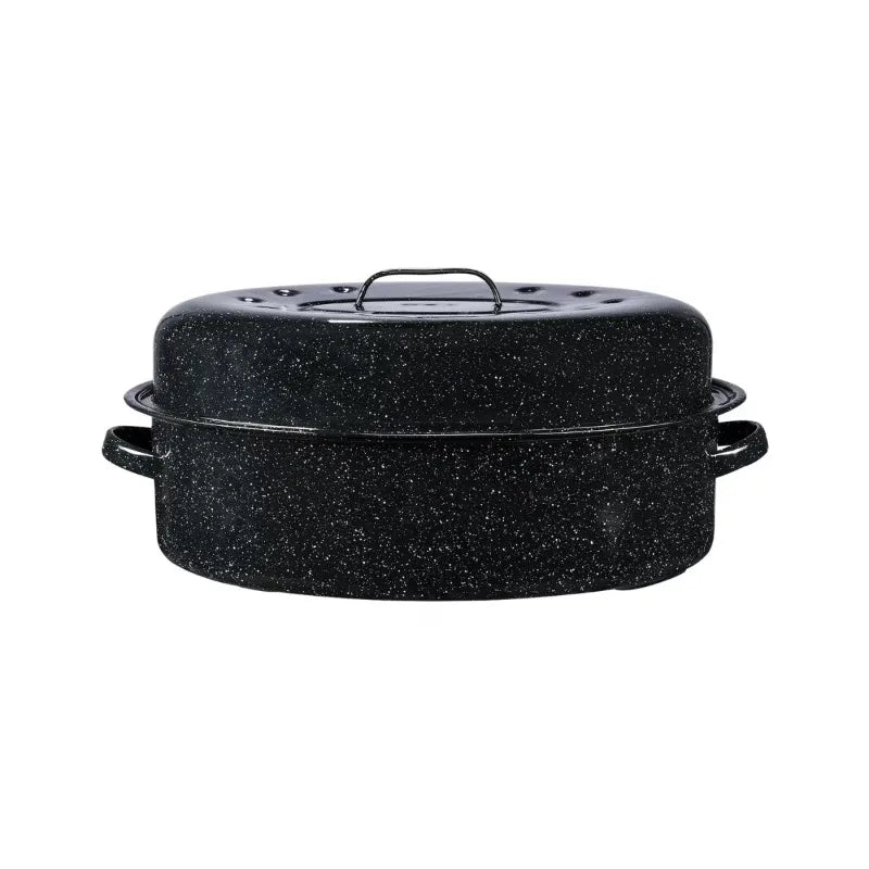 Covered Oval Steel Roasting Pan With Even Heat Distribution