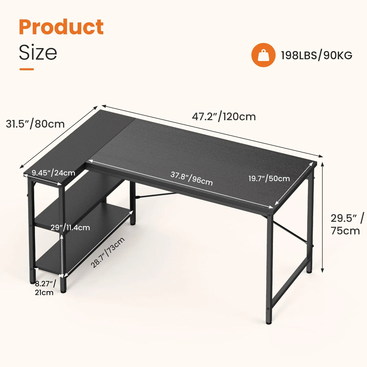 JHK L Shaped Computer Desk With Reversible Storage Shelves