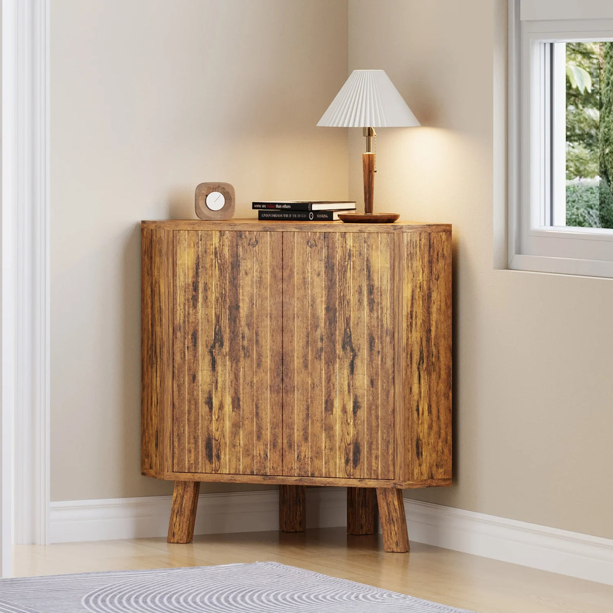 HiMISS Farmhouse Corner Storage Cabinet With Adjustable Shelf