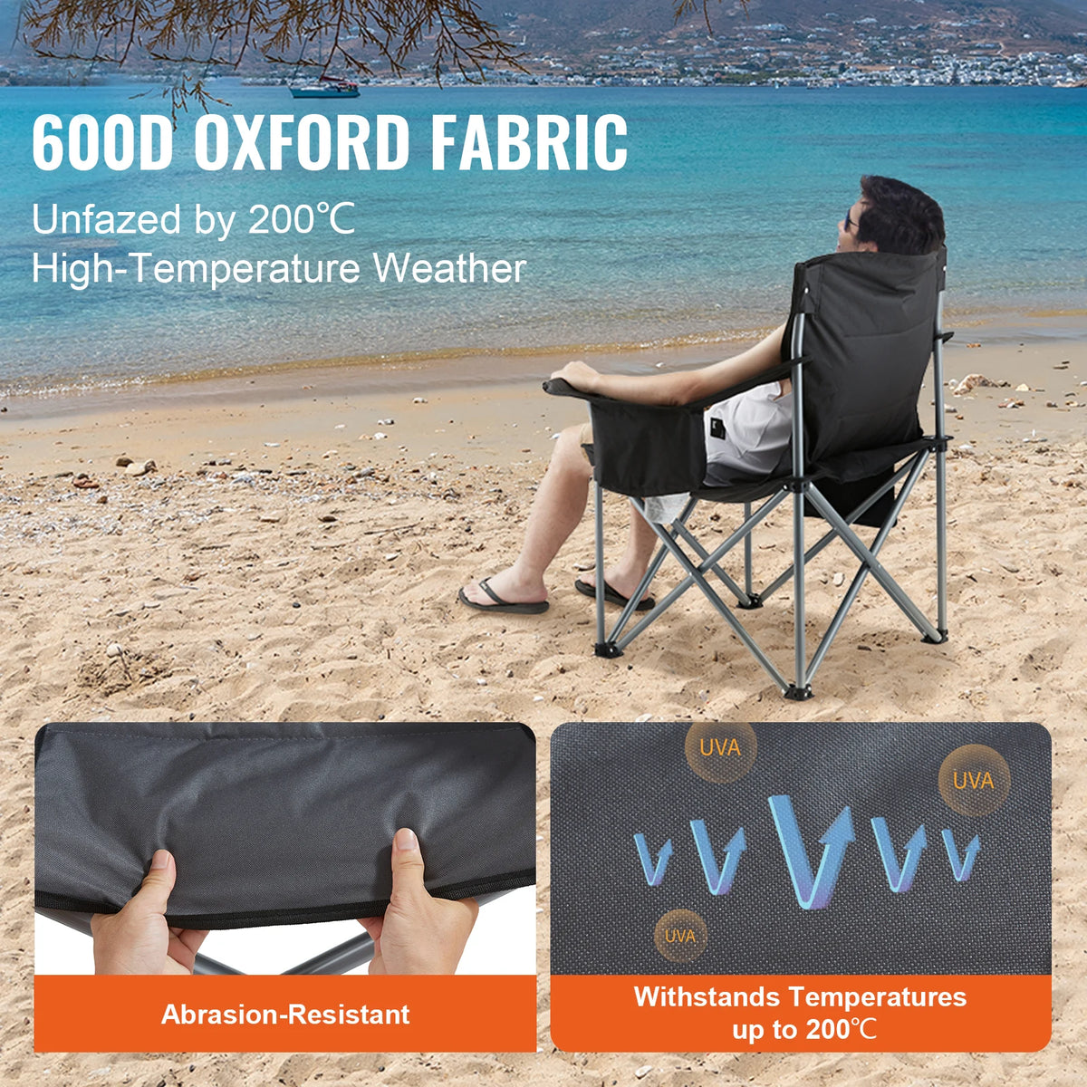 Vevor Portable Folding Chair With Padded Back And Side Pockets