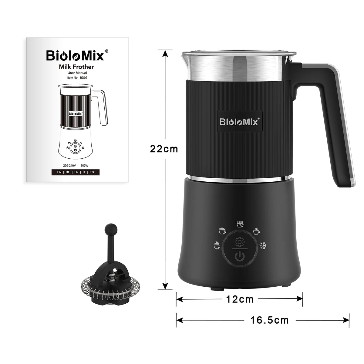 Biolomix 5-In-1 Detachable Milk Frother Steamer For Hot Cold Foam