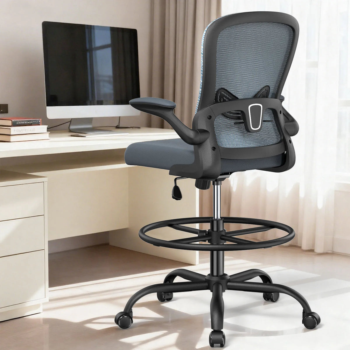 Kyspho Ergonomic Drafting Chair With Flip Armrests And Footrest