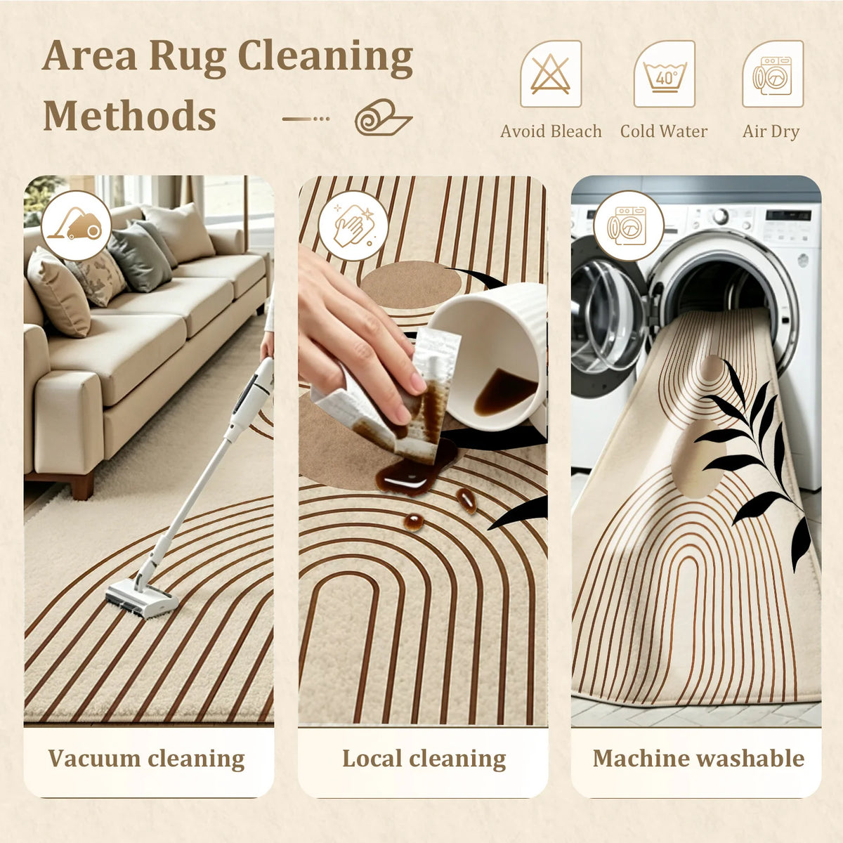 Machine Washable Velvet Area Rug with Non Slip Backing