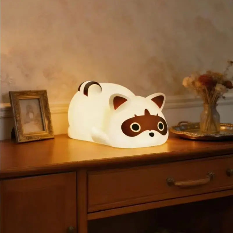 Rechargeable Silicone Raccoon Night Light With Three Dimmable Modes