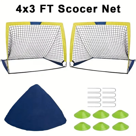 Two Portable Pop Up Soccer Goals Indoor Outdoor Training Set