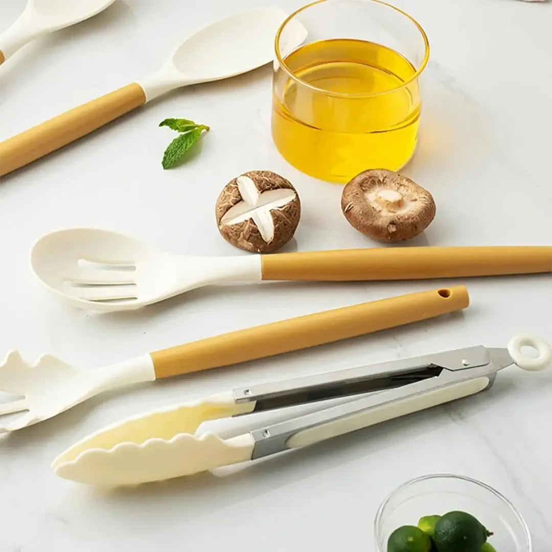 Premium Food Grade Silicone Kitchen Utensil Set With Wooden Handles