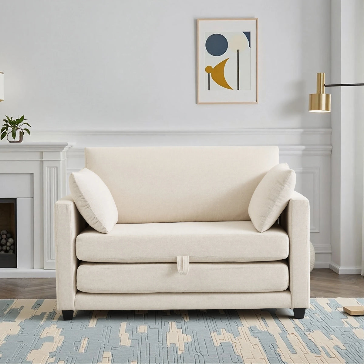 GAOHAPY Loveseat Sleeper Sofa Bed Modern Fabric Pull Out Solid Wood Frame
