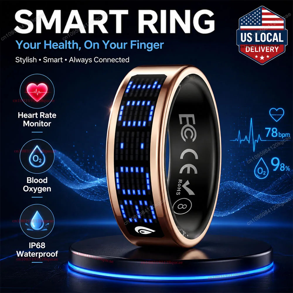 Smart Ring Led Display Heart Rate Blood Oxygen Monitor