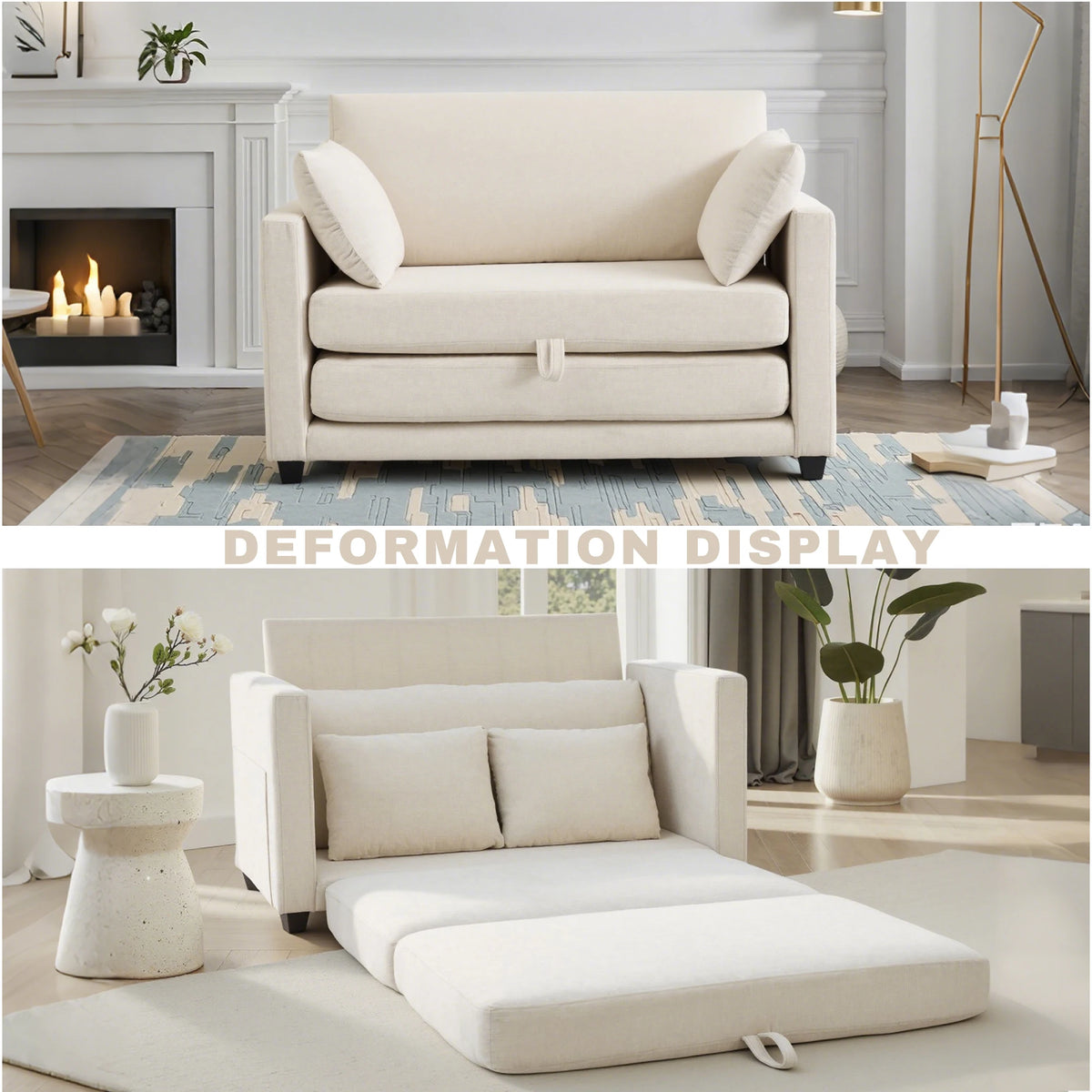 GAOHAPY Loveseat Sleeper Sofa Bed Modern Fabric Pull Out Solid Wood Frame