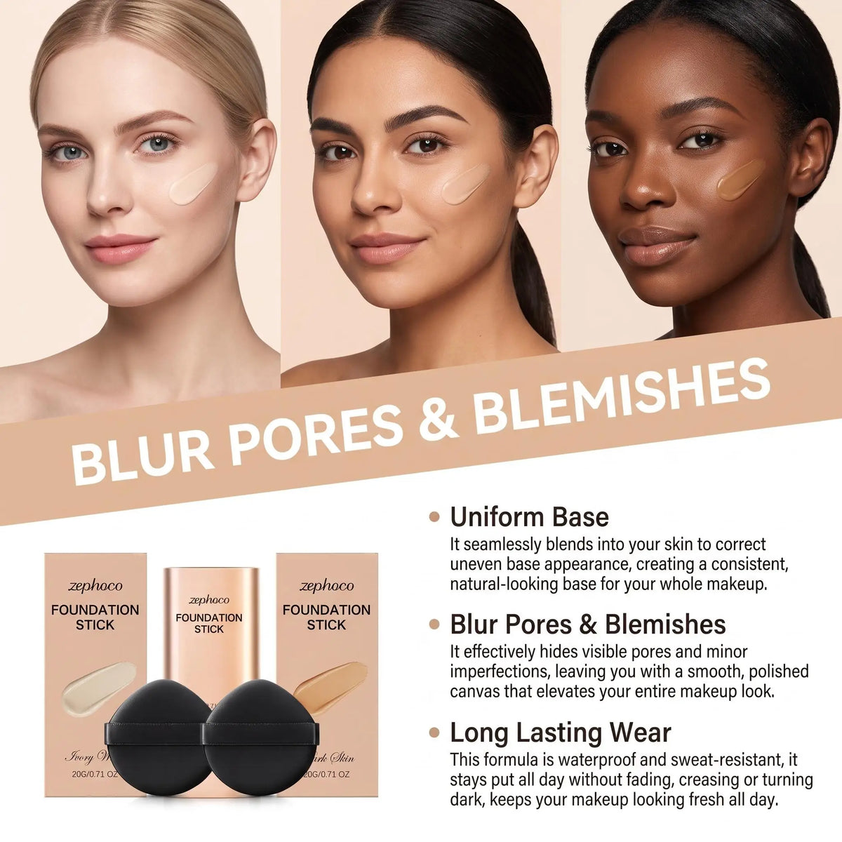 Zephoco Concealer Foundation Stick Full Coverage Waterproof