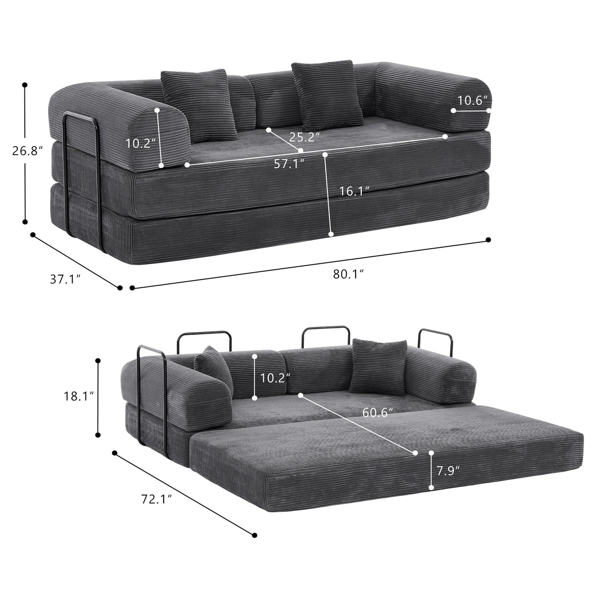 GAOHAPY Convertible Modular Sofa Bed Sectional Couch With Chaise