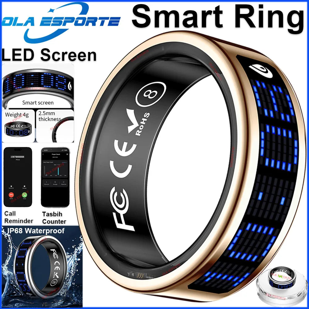 Smart Ring Led Display Heart Rate Blood Oxygen Monitor