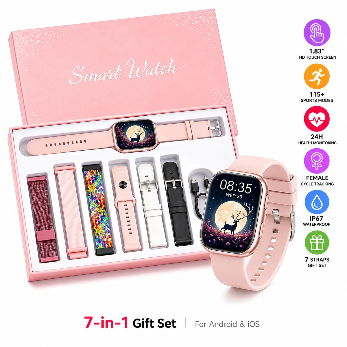 Smartwatch Fitness Tracker With Heart Rate Sleep And Cycle Monitoring