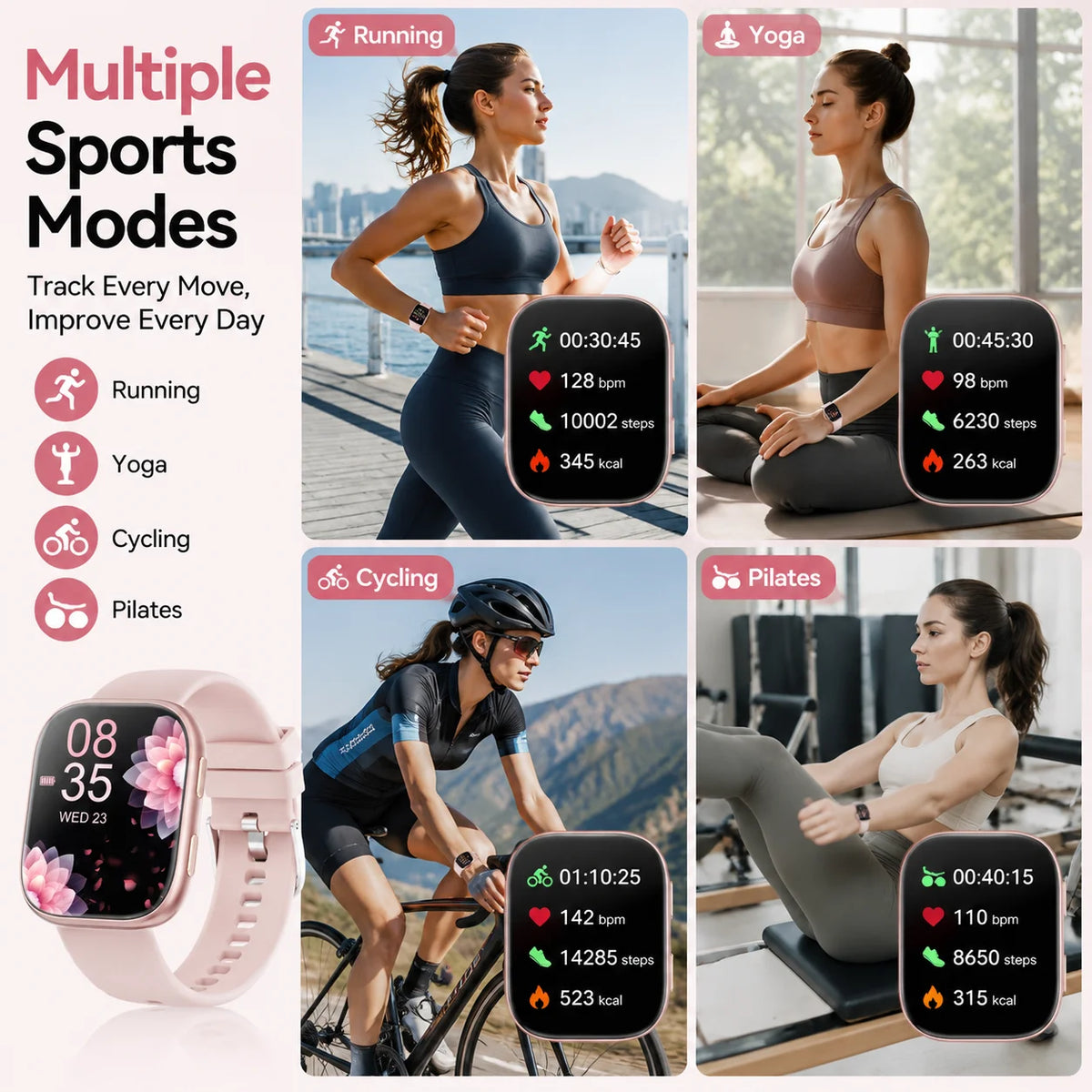 Smartwatch Fitness Tracker With Heart Rate Sleep And Cycle Monitoring