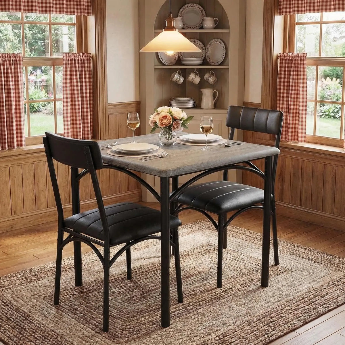 Modern Three Piece Dining Table Set With Metal Chairs