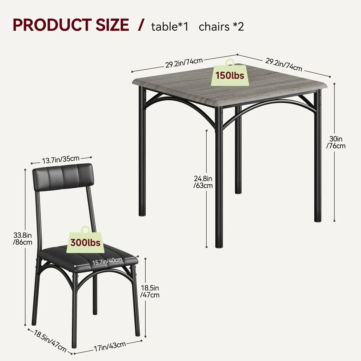 Modern Three Piece Dining Table Set With Metal Chairs