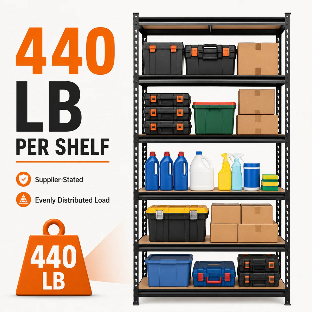 Heavy Duty Five Tier Metal Shelving Unit For Garage Storage