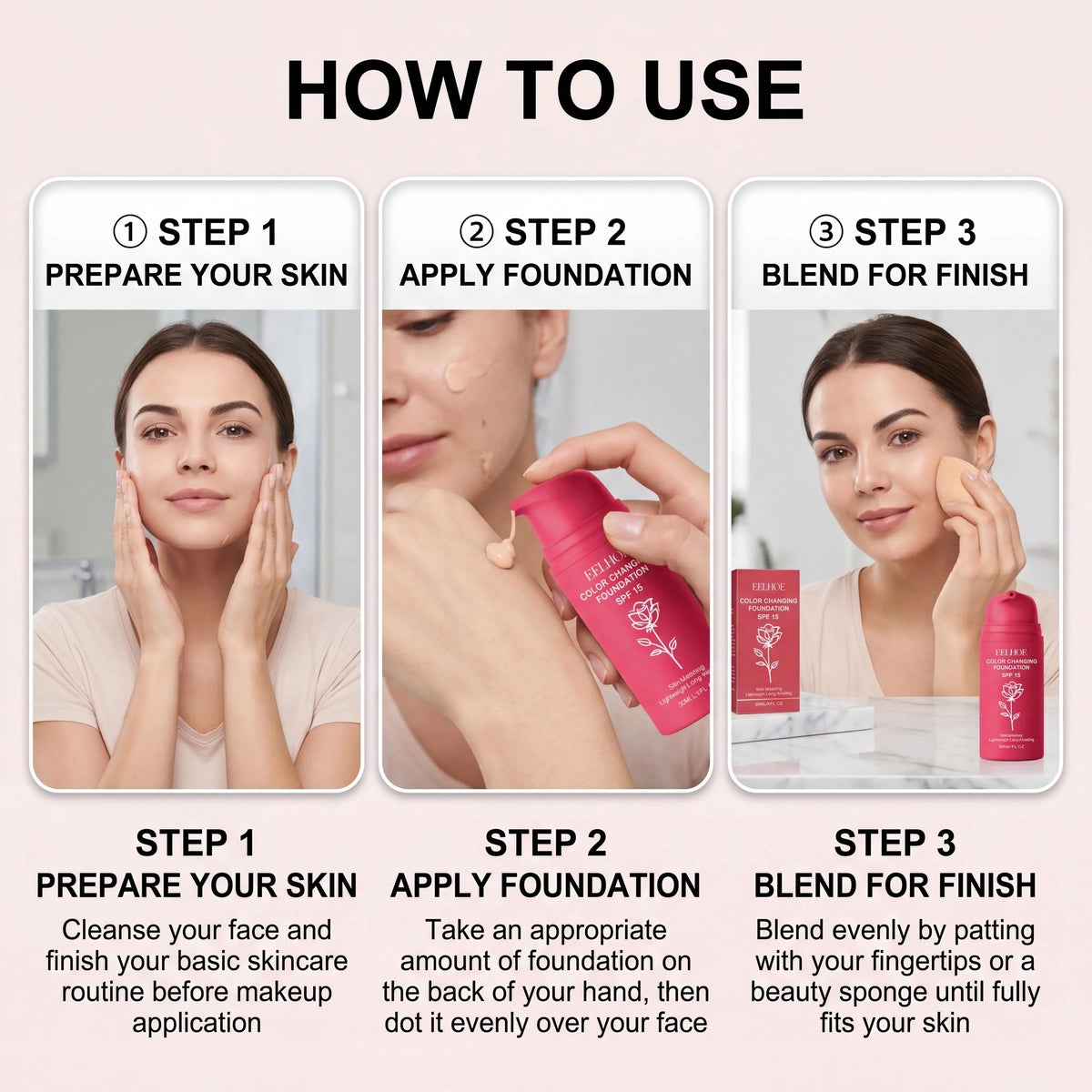 Eelhoe Natural Color Changing Waterproof Long Lasting Liquid Foundation