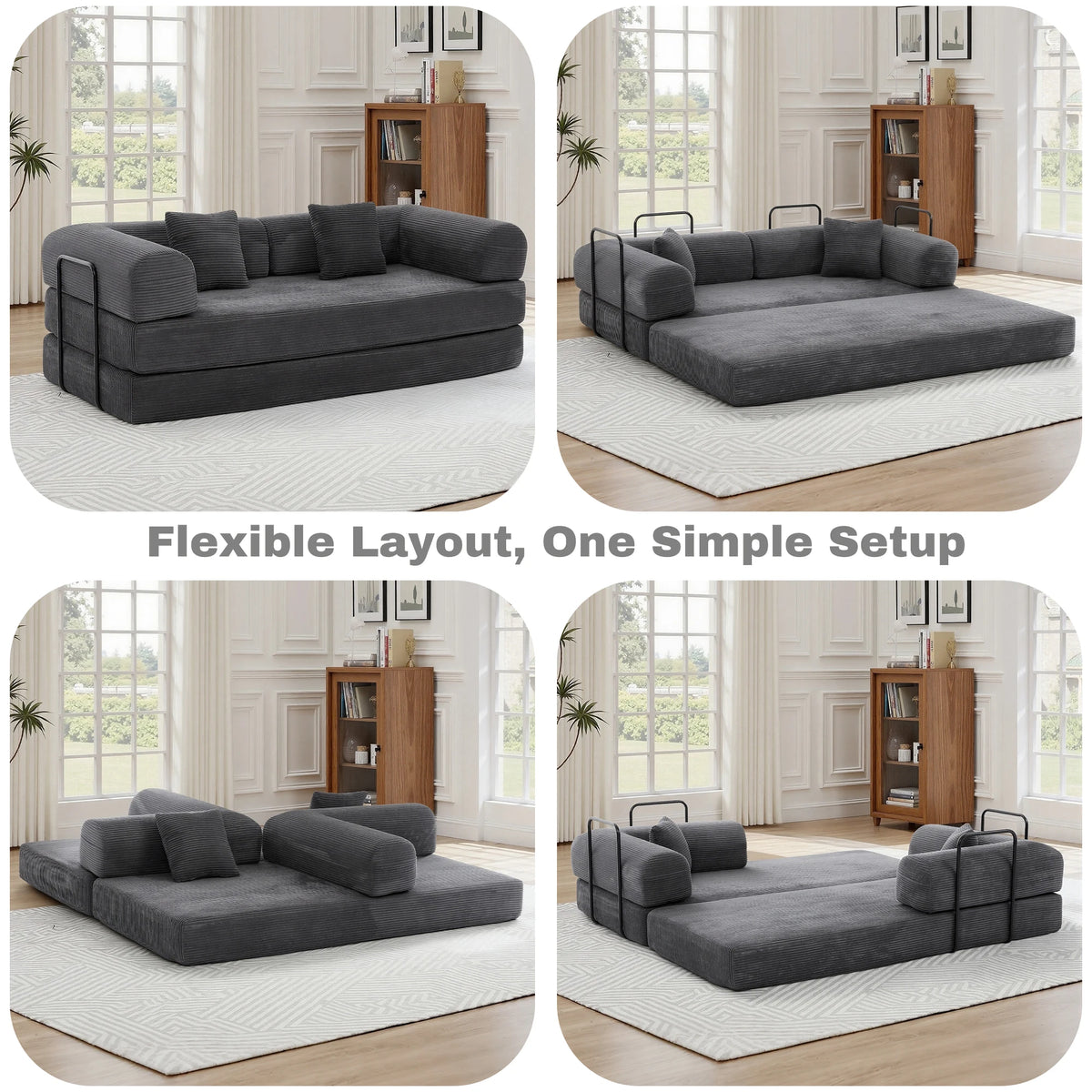 GAOHAPY Convertible Modular Sofa Bed Sectional Couch With Chaise