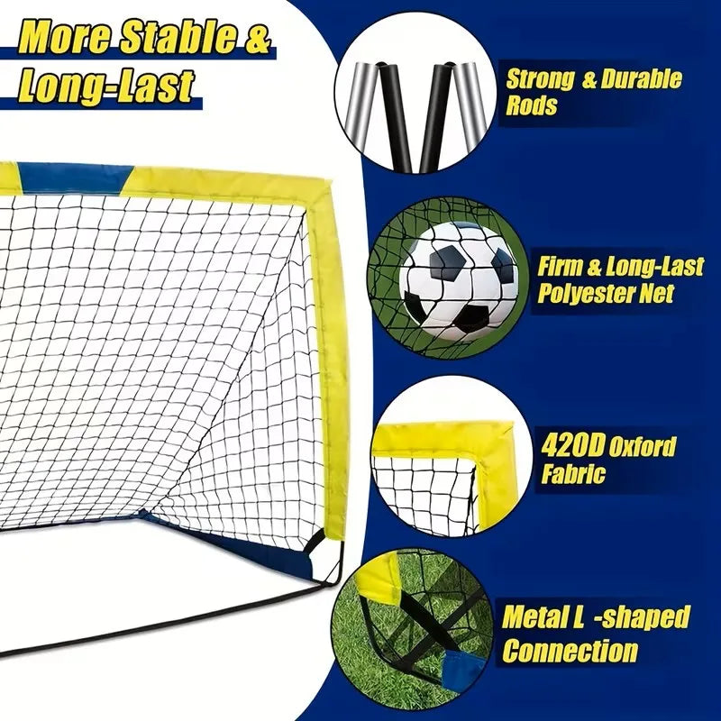 Two Portable Pop Up Soccer Goals Indoor Outdoor Training Set