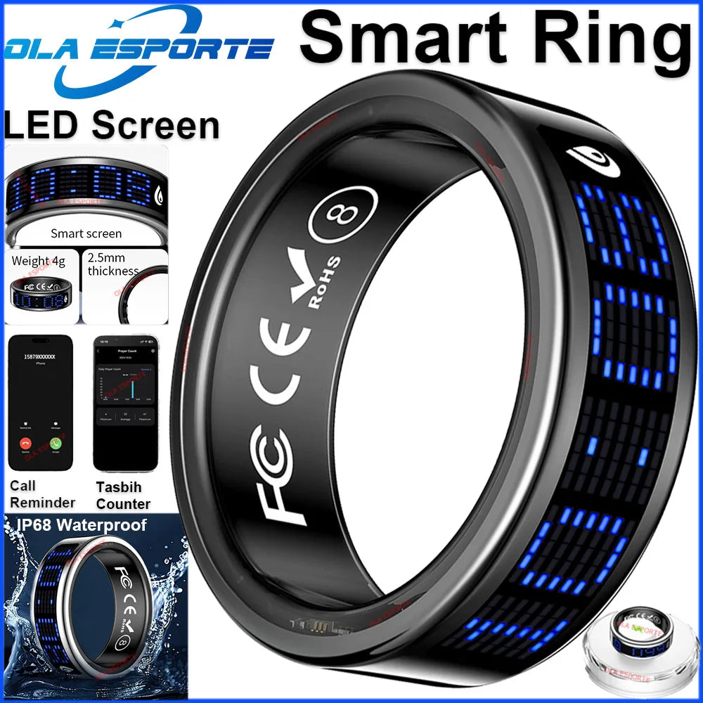 Smart Ring Led Display Heart Rate Blood Oxygen Monitor
