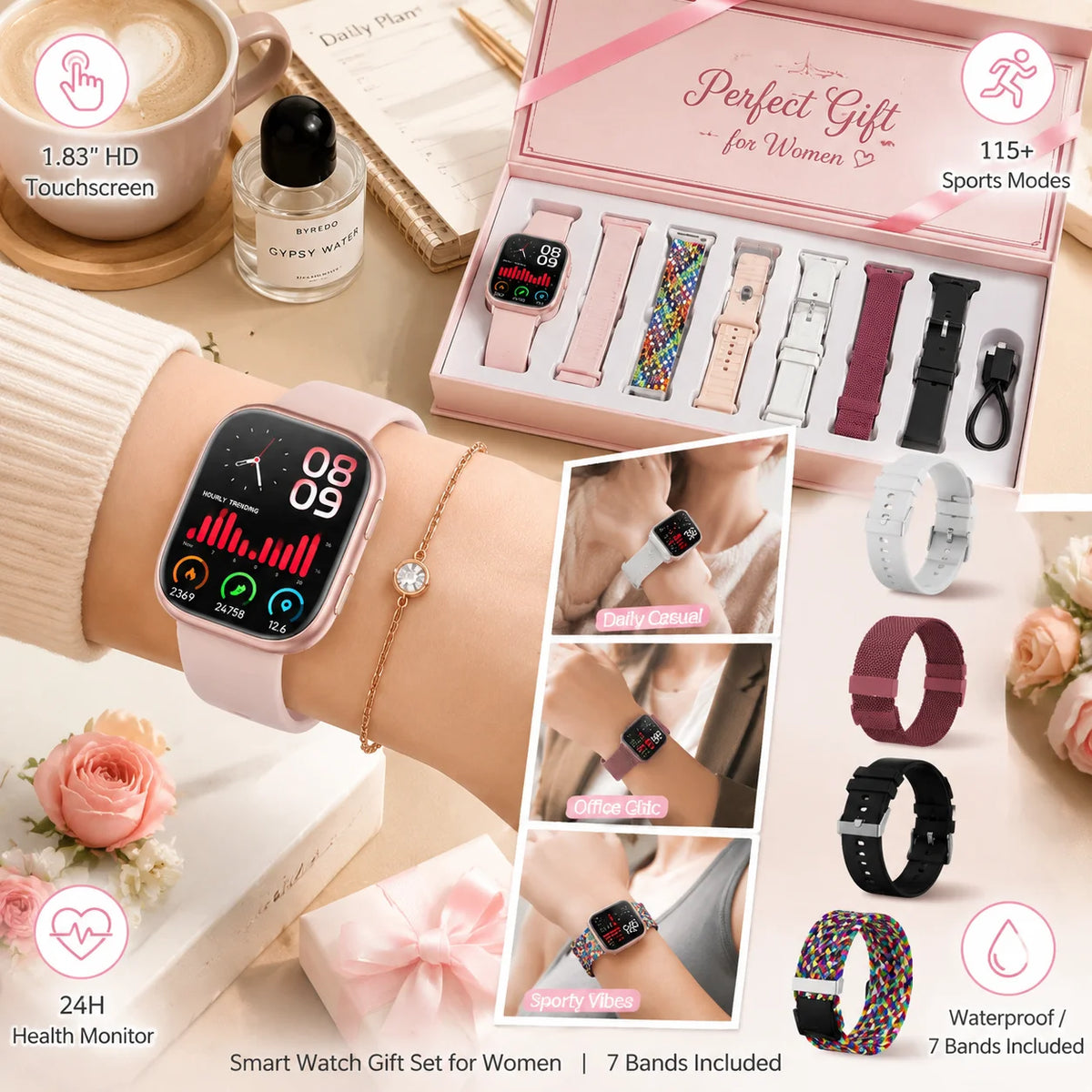 Smartwatch Fitness Tracker With Heart Rate Sleep And Cycle Monitoring
