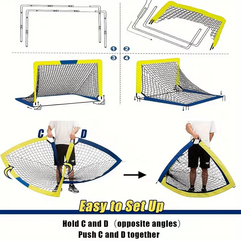 Two Portable Pop Up Soccer Goals Indoor Outdoor Training Set