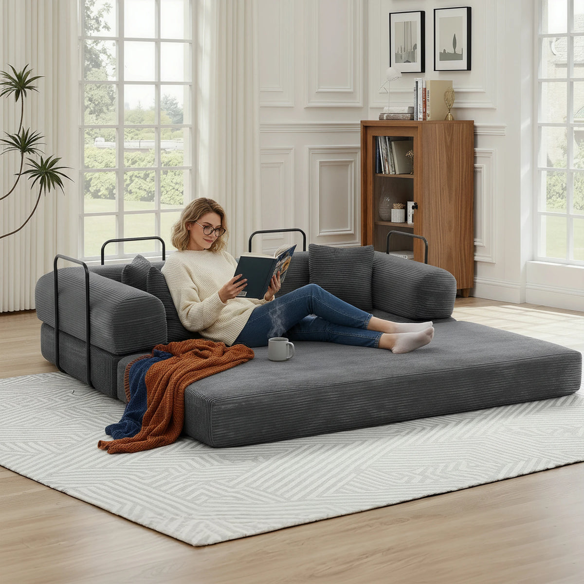 GAOHAPY Convertible Modular Sofa Bed Sectional Couch With Chaise