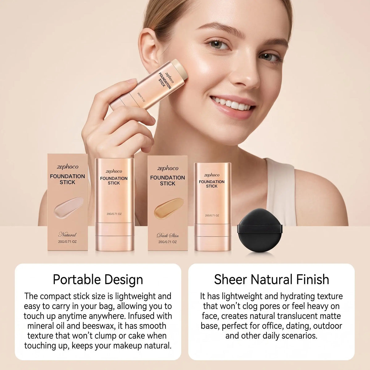 Zephoco Concealer Foundation Stick Full Coverage Waterproof