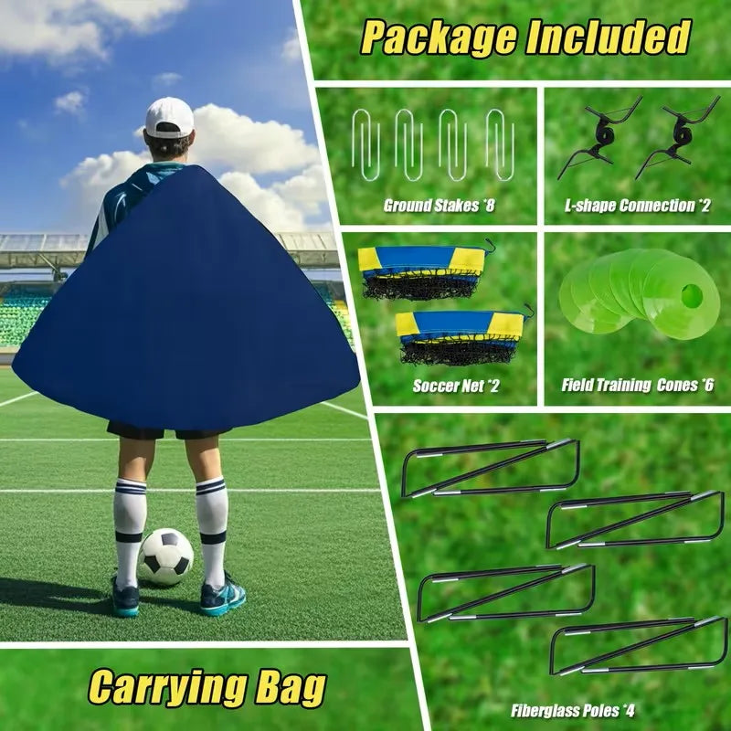 Two Portable Pop Up Soccer Goals Indoor Outdoor Training Set