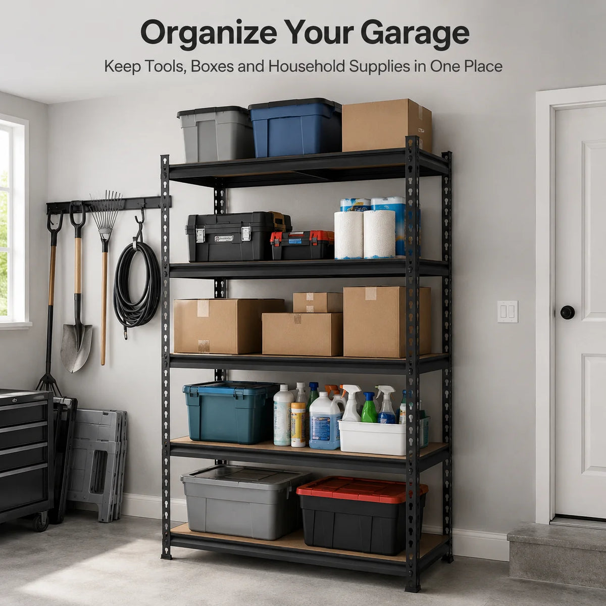 Heavy Duty Metal Five Tier Adjustable Utility Storage Rack