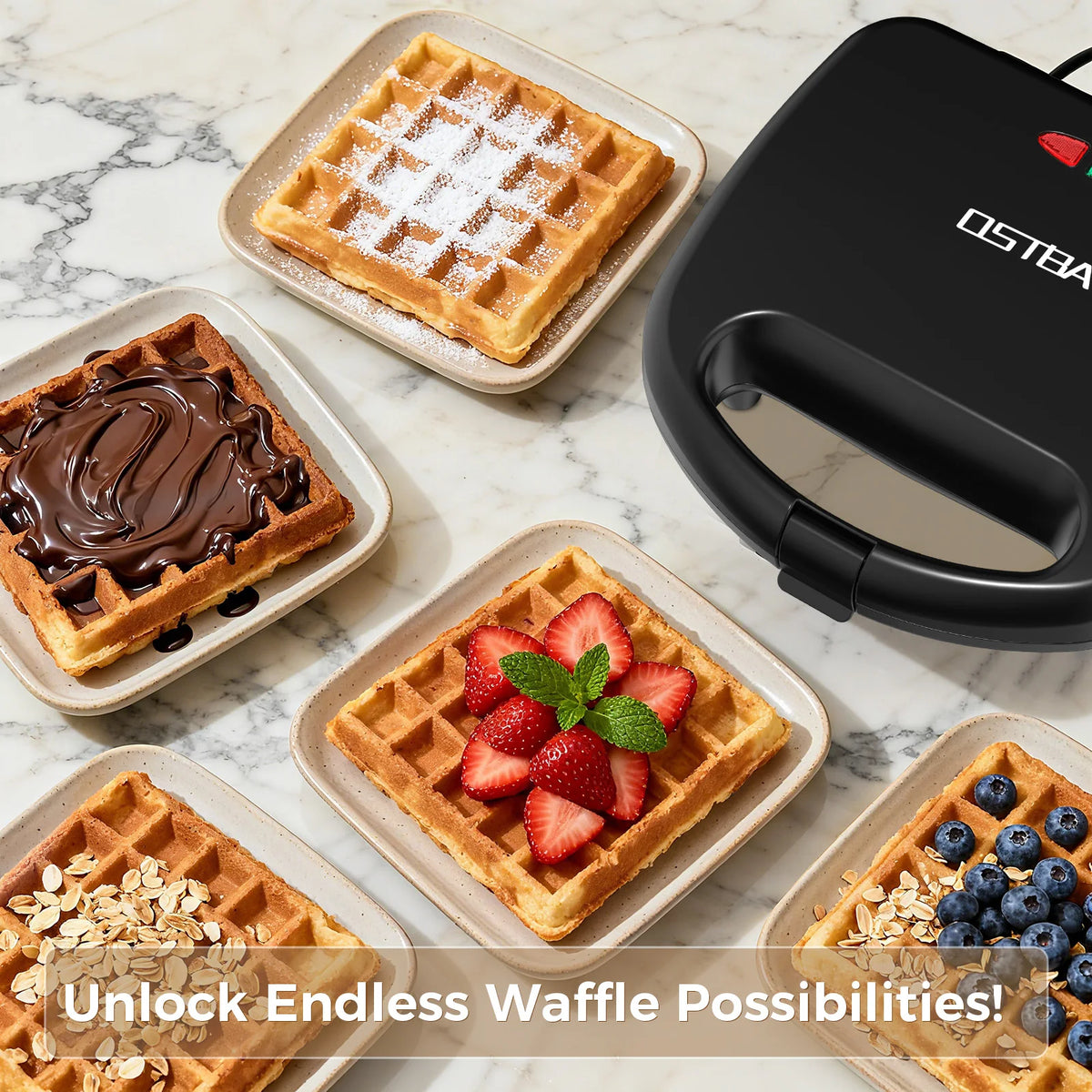 Ostba Belgian Waffle Iron With Indicator Lights And Nonstick Surface