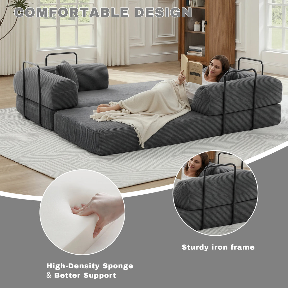 GAOHAPY Convertible Modular Sofa Bed Sectional Couch With Chaise