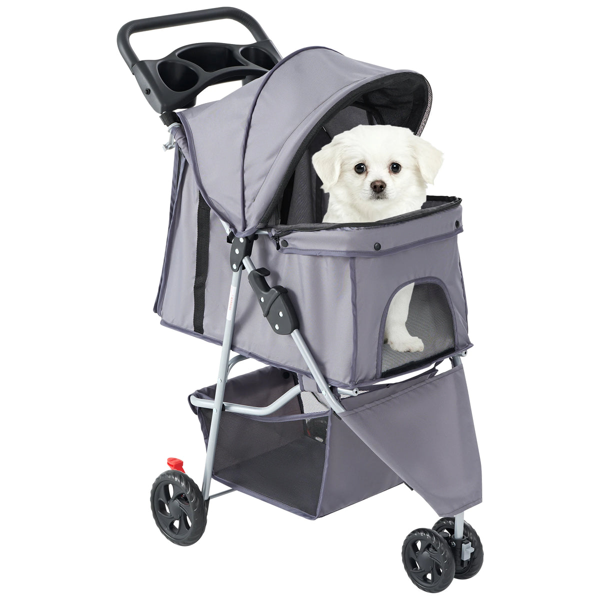 Foldable Three Wheel Pet Stroller For Small Dogs With Storage