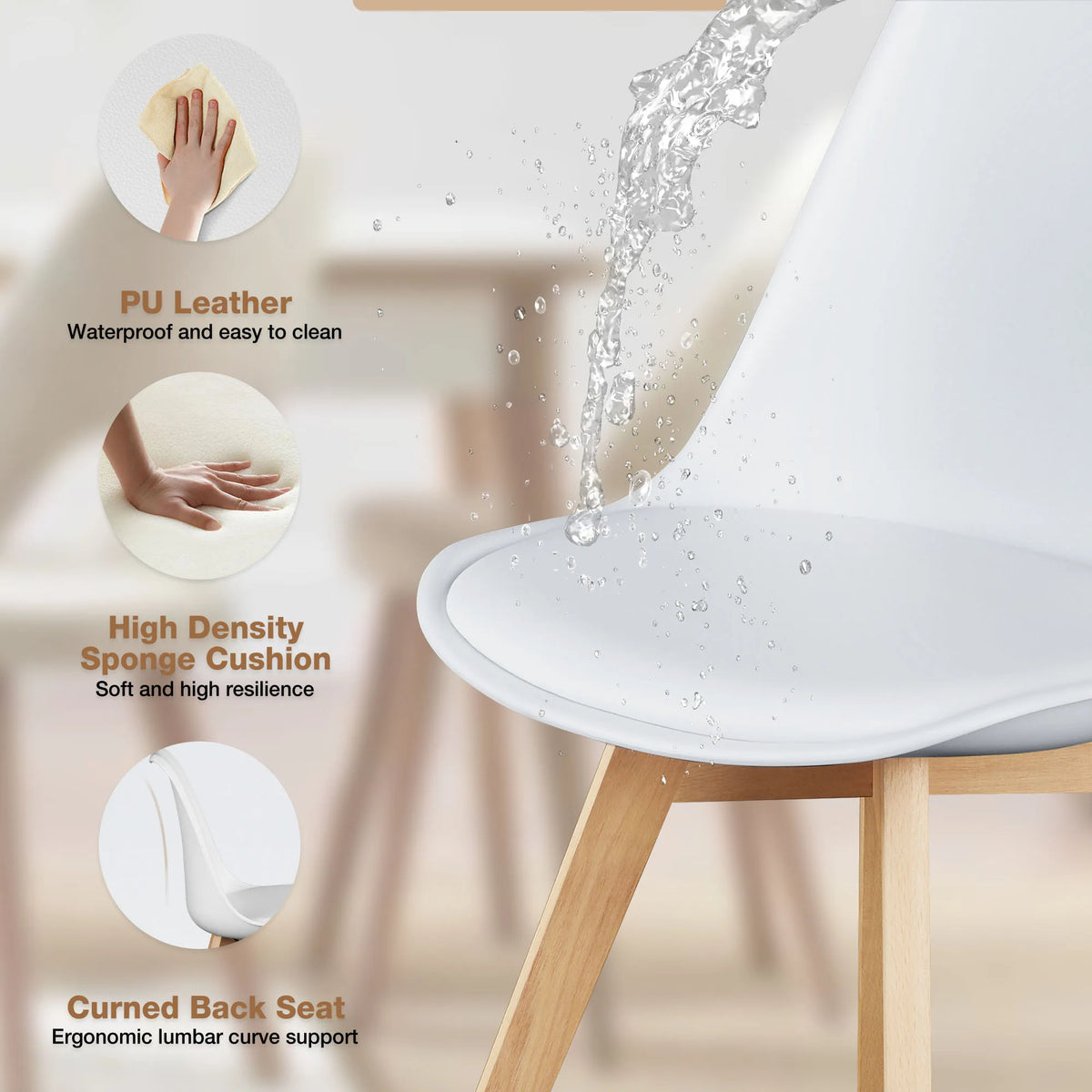 JHK PU Leather Dining Chairs Wooden Frame Ergonomic Home Seating