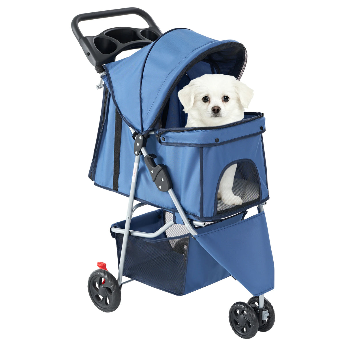 Foldable Three Wheel Pet Stroller For Small Dogs With Storage