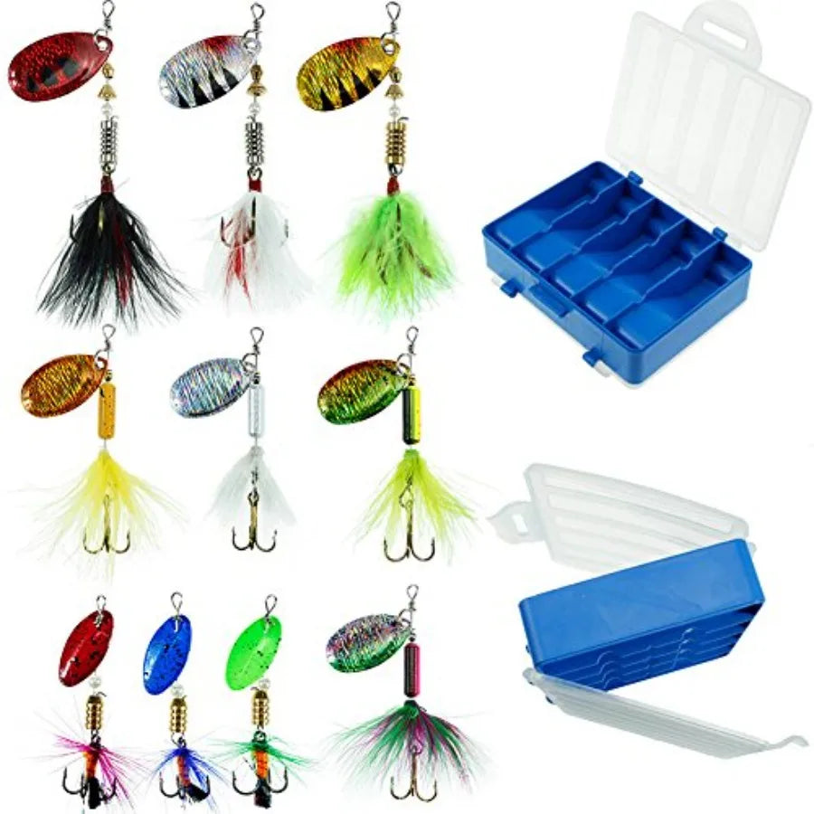 Rooster Tail Spinner Lures Kit With Tackle Box For Bass