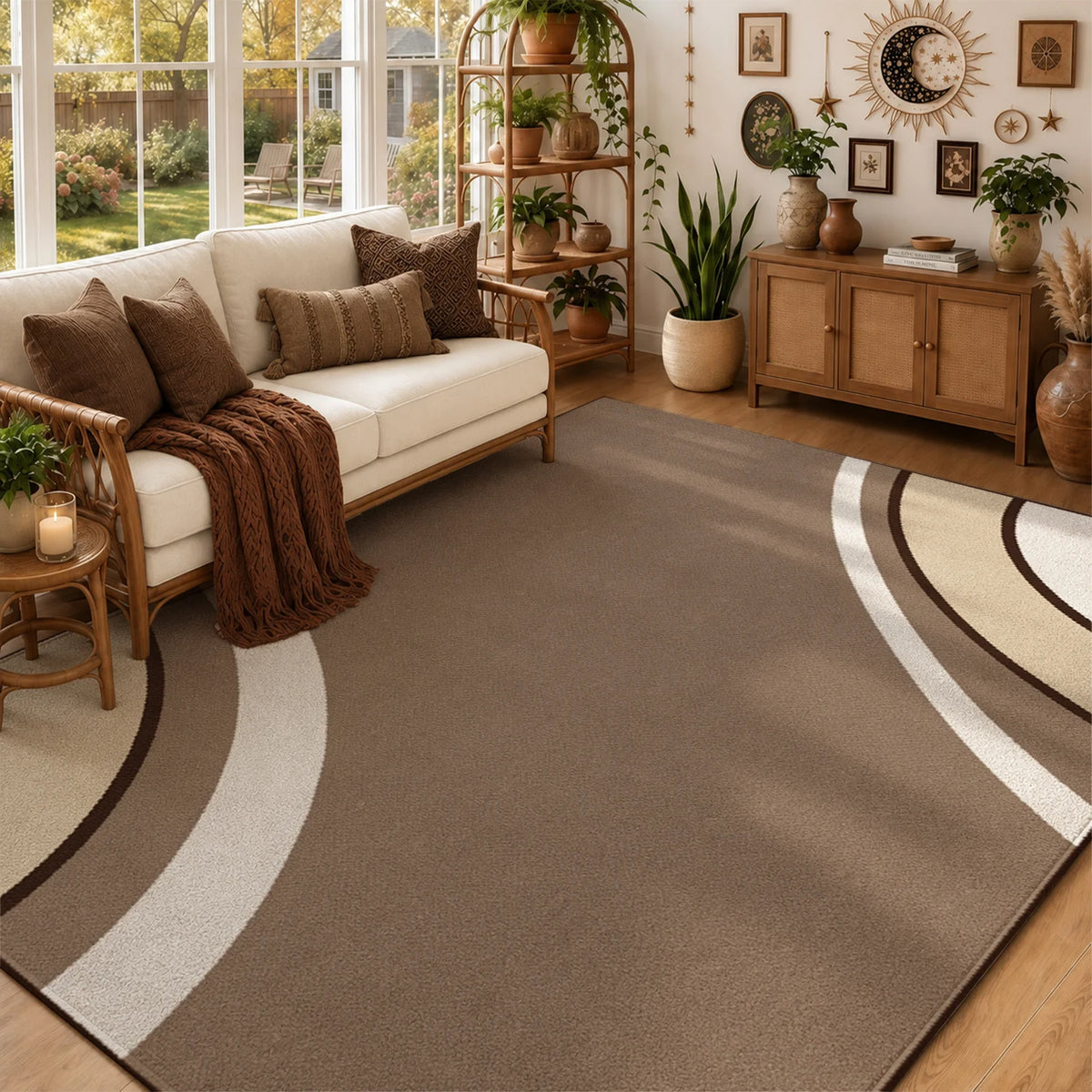 Abstract Curved Arc Velvet Area Rug Machine Washable Soft Mat
