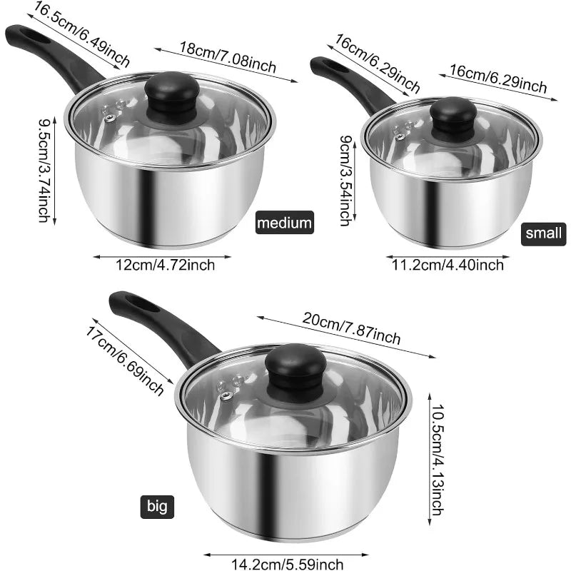 Stainless Steel Cookware Set With Lids, Triply Bottom Sauce Pans