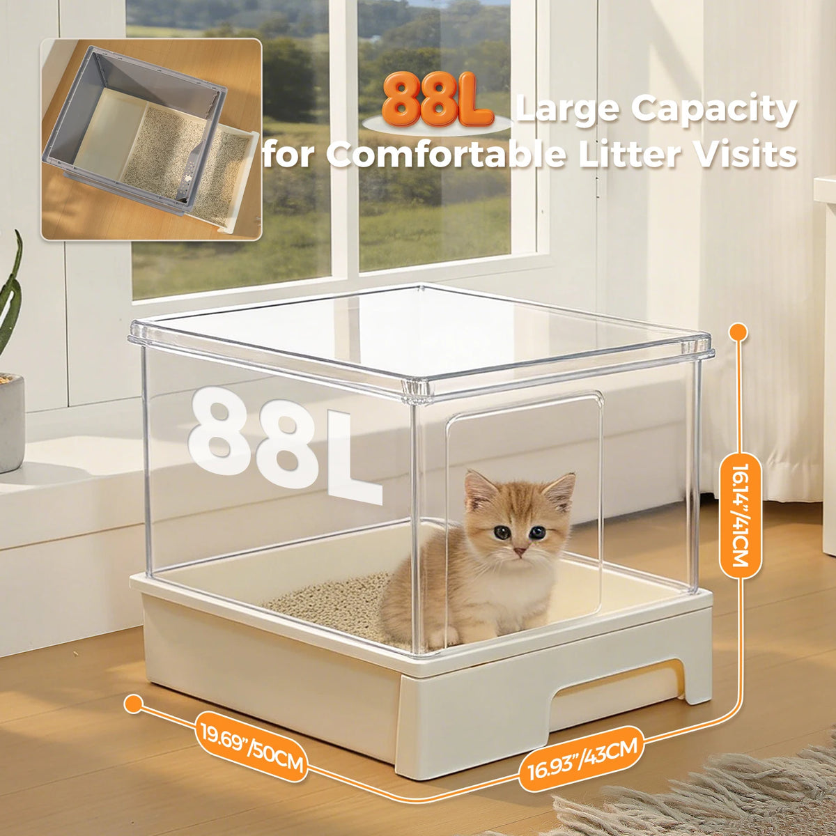 Premium Enclosed Cat Litter Box With Scoop And Removable Tray