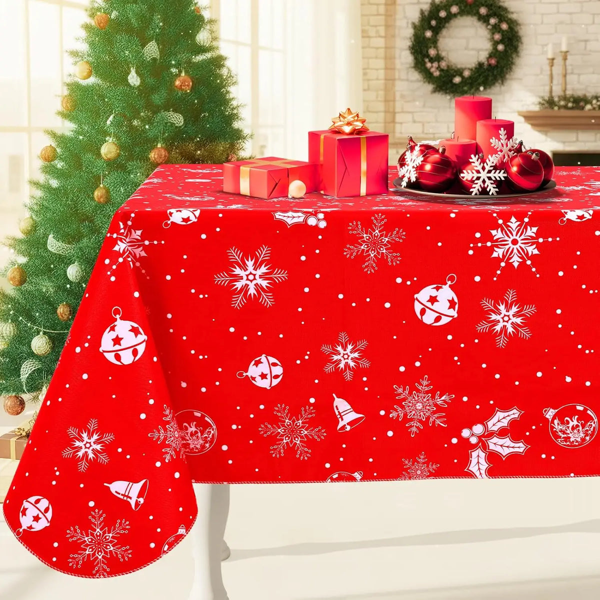 Waterproof PVC Fitted Tablecloth With Floral Pumpkin Christmas Pattern