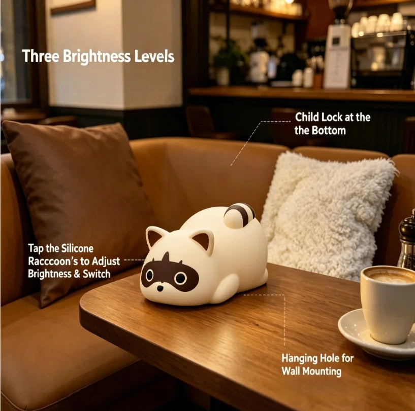 Rechargeable Silicone Raccoon Night Light With Three Dimmable Modes