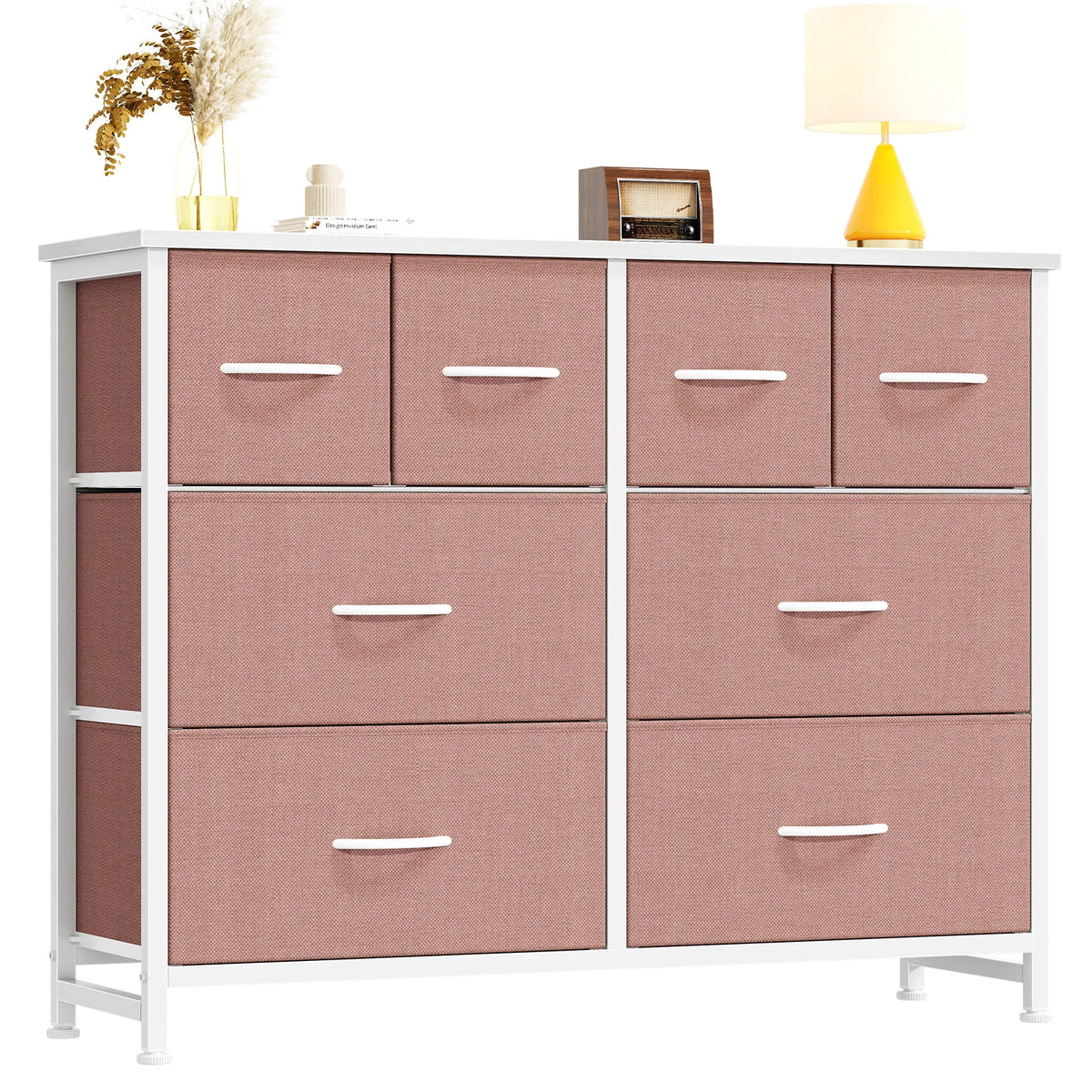 JHK Modern Fabric Drawers Dresser With Metal Frame Storage Tower